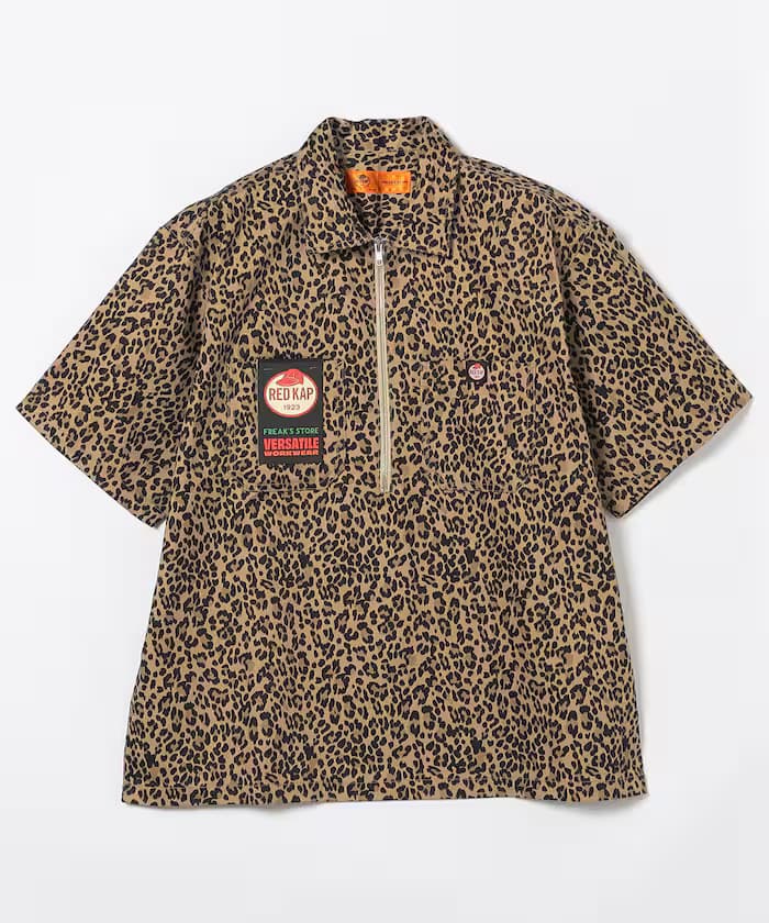 新色追加 別注寬鬆半拉鏈單點品牌LOGO半袖粗棉布工作襯衫