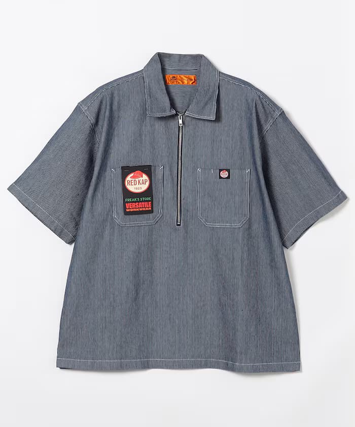 別注寬版半拉鏈格紋半袖工作襯衫