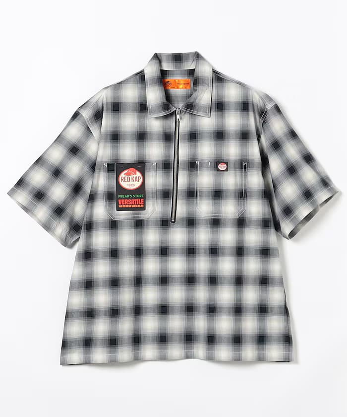 別注寬版半拉鏈格紋半袖工作襯衫