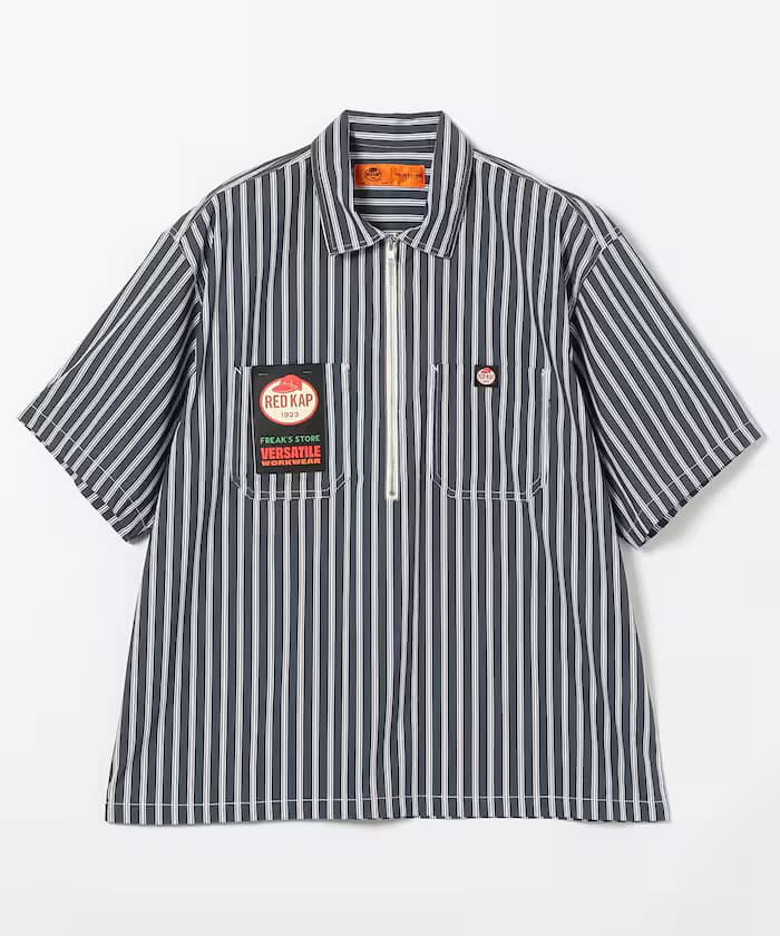 別注寬版半拉鏈格紋半袖工作襯衫