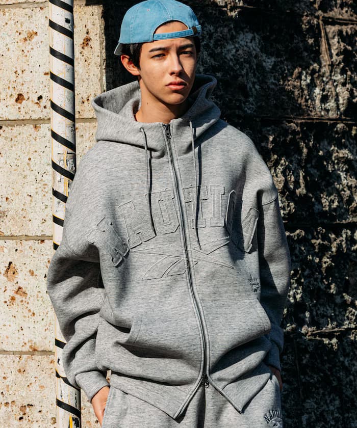 【Exclusive】雙品牌拱形標誌波浪紋衛衣連帽外套拉鏈款