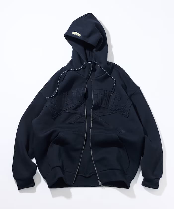 【Exclusive】雙品牌拱形標誌波浪紋衛衣連帽外套拉鏈款