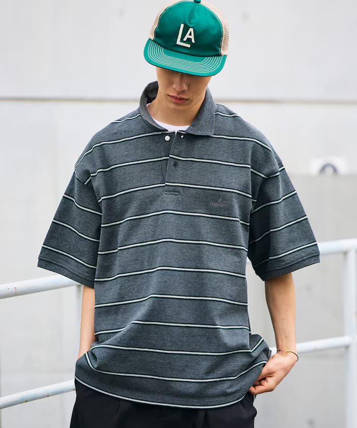 寬版橫條紋Polo衫短袖