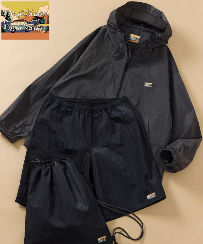 アウトドア 防撕裂布 尼龍 ワンポイントロゴ 拉鏈アップ連帽衫 短褲 包包 3Pセット