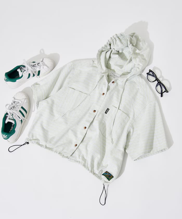 別注 橫條紋連帽半袖襯衫