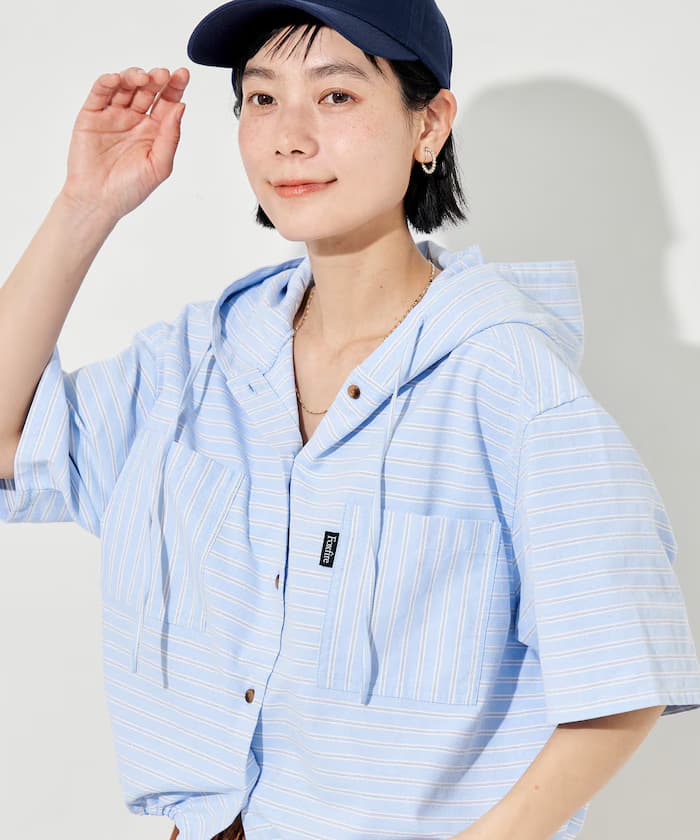 別注 橫條紋連帽半袖襯衫
