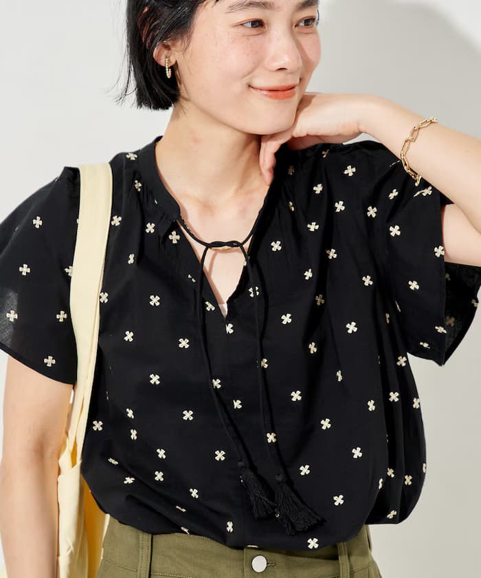 印度總圖案刺繡袖荷葉邊罩衫＜套裝對應＞