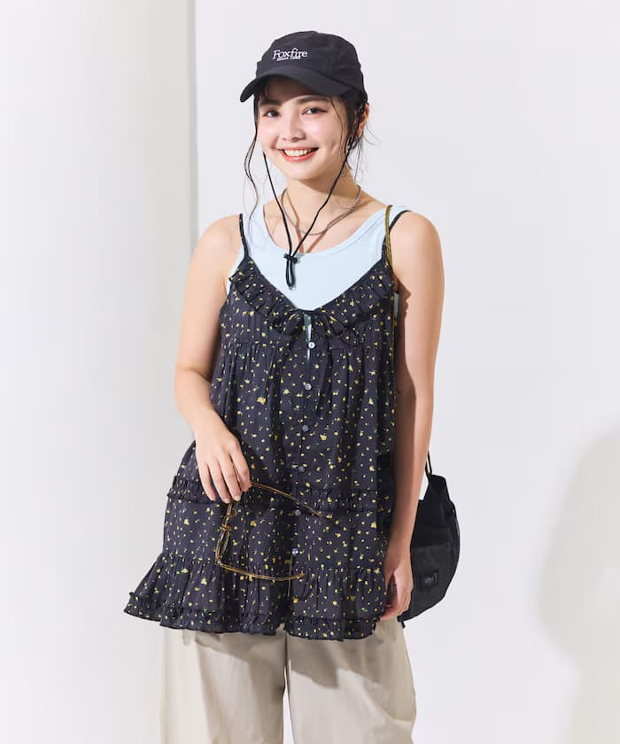 印度棉荷葉邊吊帶長版上衣