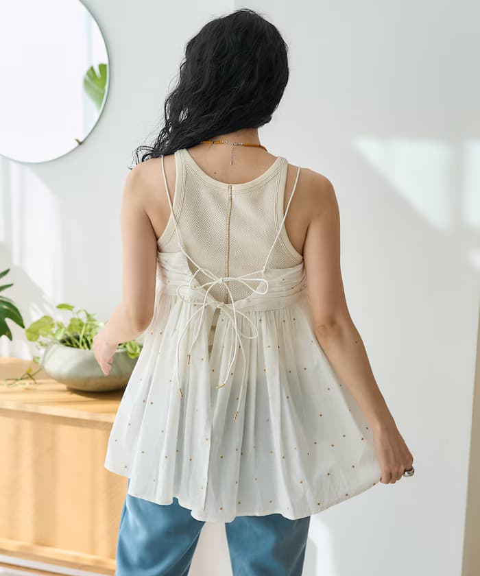 印度亮片圓點刺繡後開細肩帶背心＜可搭套裝＞