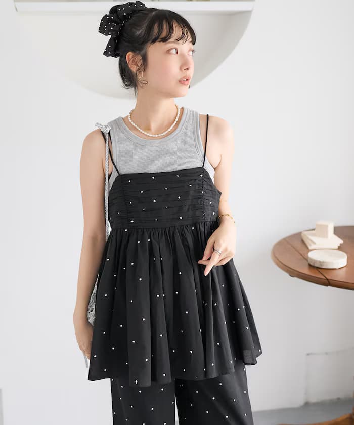 印度亮片圓點刺繡後開細肩帶背心＜可搭套裝＞