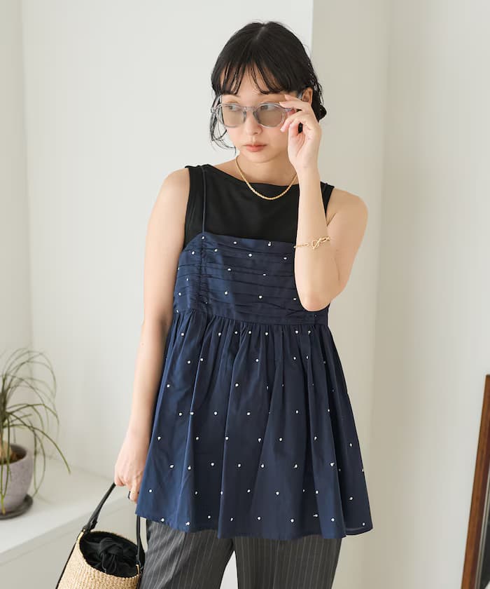 印度亮片圓點刺繡後開細肩帶背心＜可搭套裝＞
