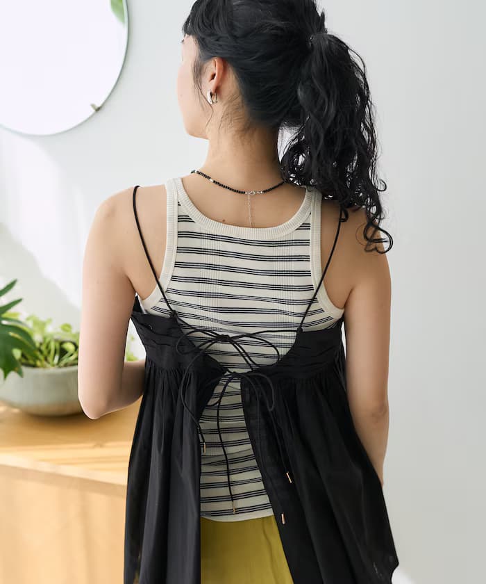 インド キャンブリック バックオープン細肩帶背心 限定展開