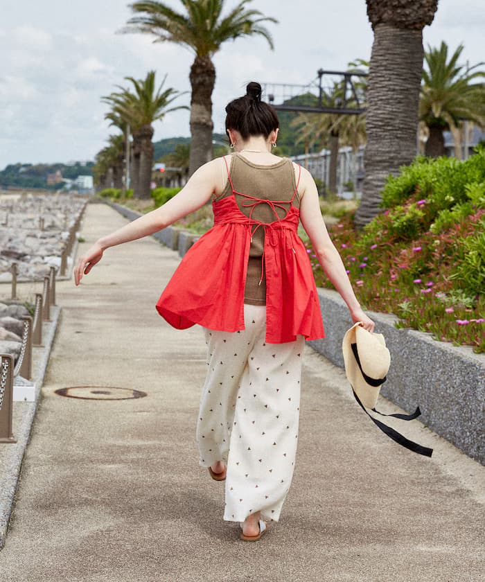 インド キャンブリック バックオープン細肩帶背心 限定展開