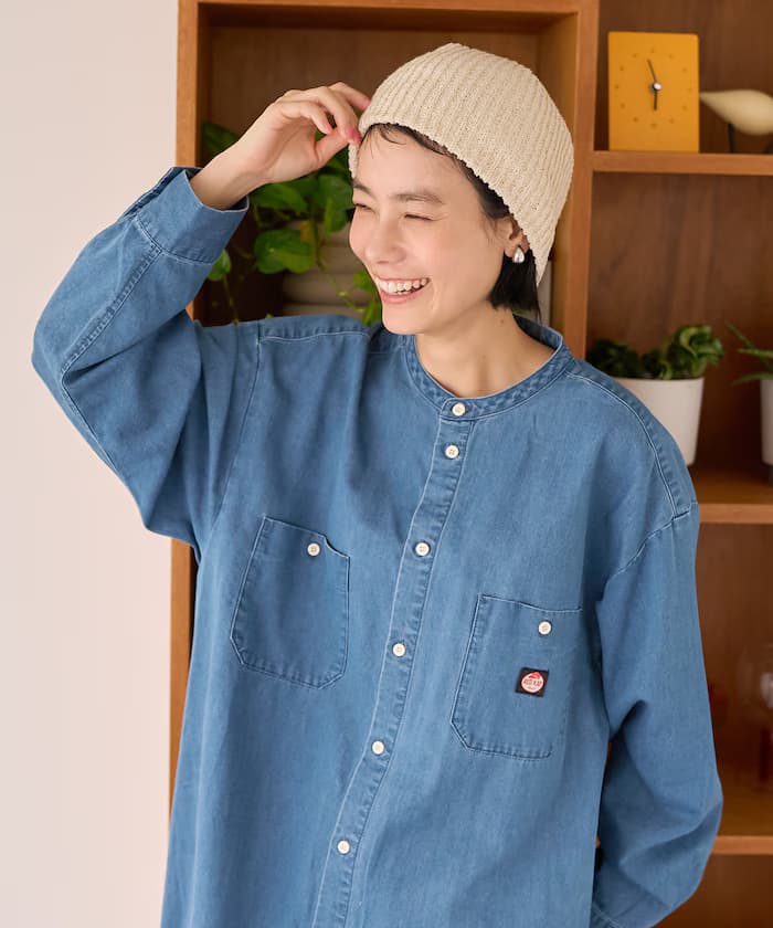 別注 莱赛尔丹寧 無領 襯衫連身裙