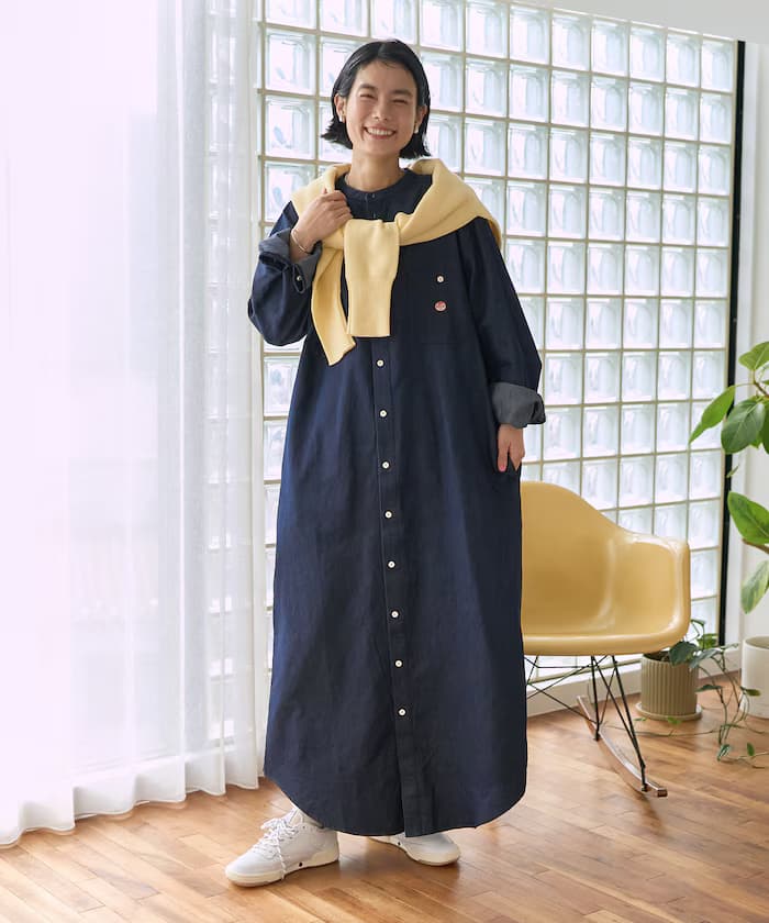 別注 莱赛尔丹寧 無領 襯衫連身裙