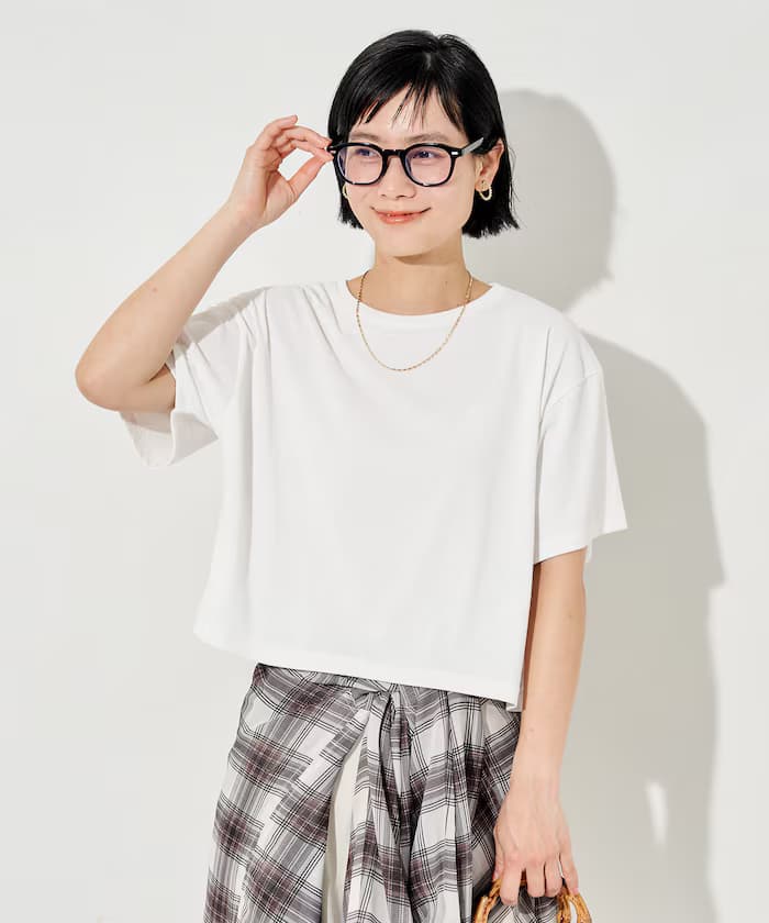 ＜防汗漬＞天竺彈性短版T恤/遮熱/UVカット