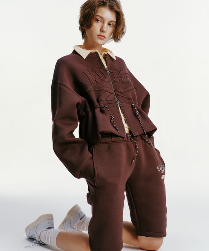 【Exclusive】貼合式面料 腰部束繩拉鏈連帽衫