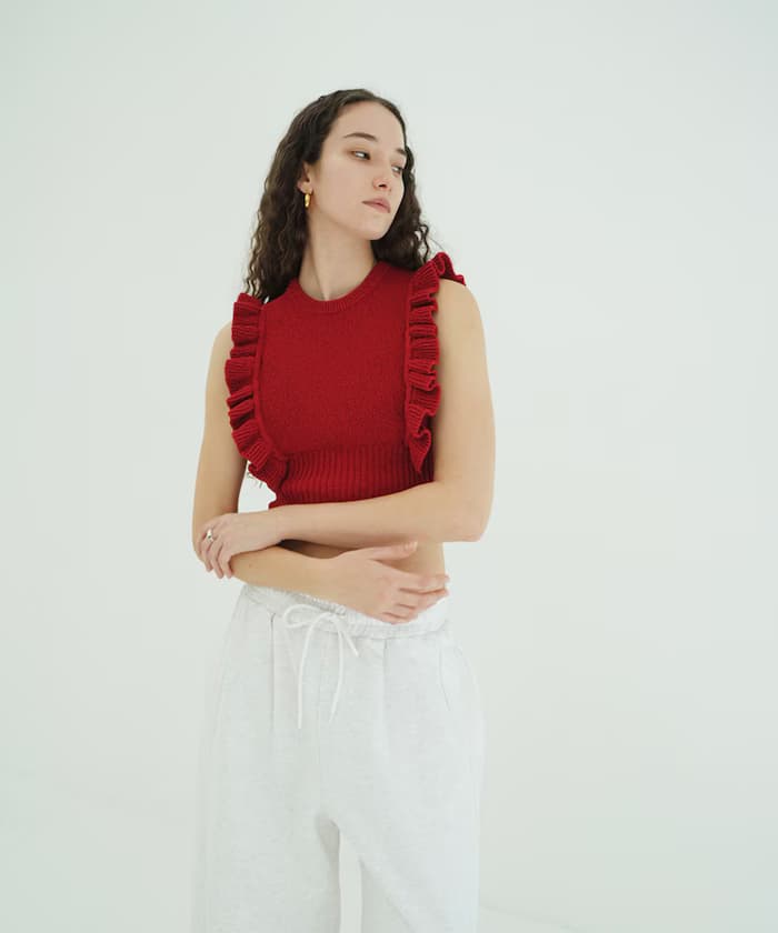 FRILL SLEEVE KNIT TOPS