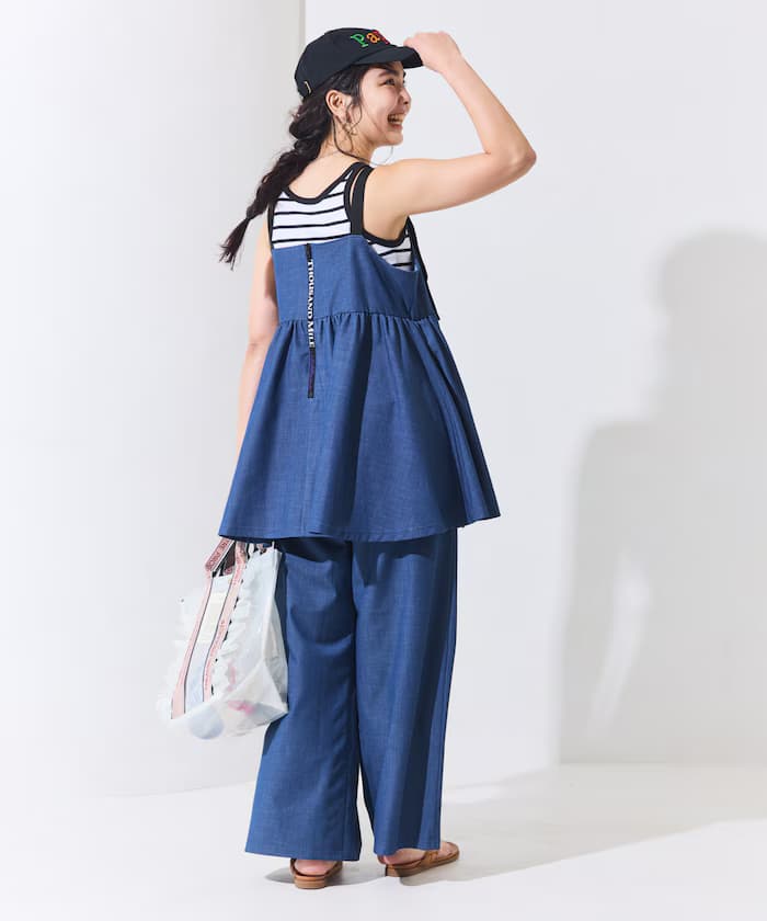 別注 UVカット 交叉綁帶細肩帶背心 套裝組合/丹寧風/花卉