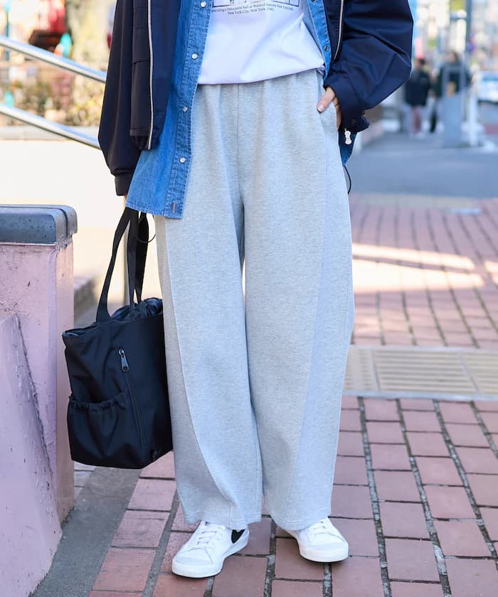 ＜新色追加＞貼合布料彎曲寬版衛衣褲子