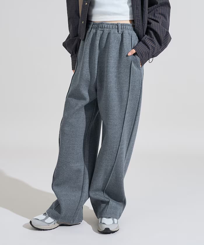 ＜新色追加＞貼合布料彎曲寬版衛衣褲子