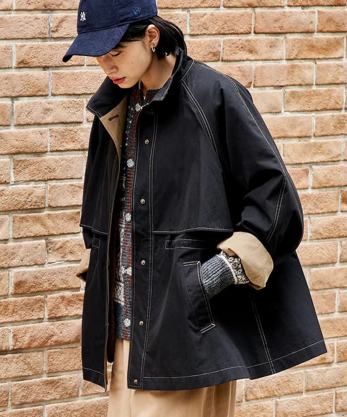 【組合商品】多穿法羊毛絨背心大衣 配色帳篷線大衣