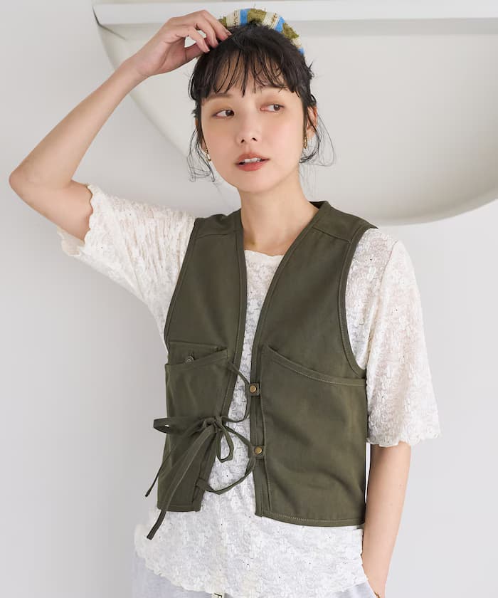 蝴蝶結棉質斜紋運動背心