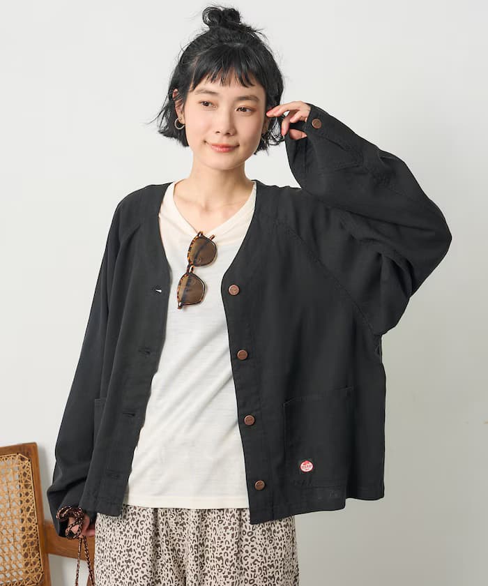 別注亞麻嫘縈圓領V領外套＜套裝對應＞