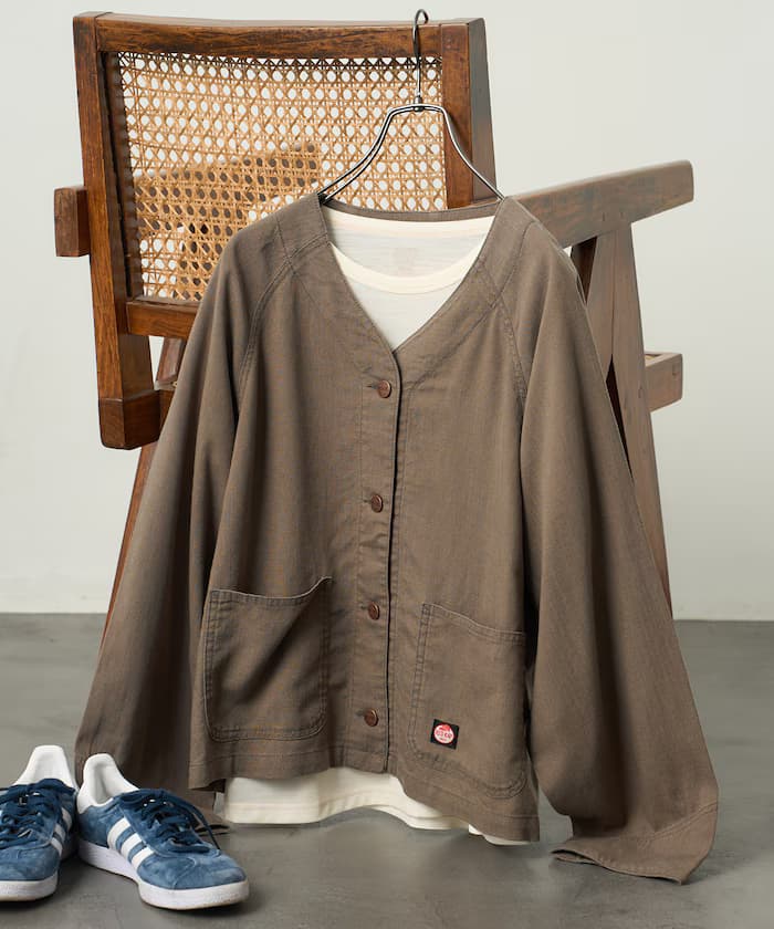 別注亞麻嫘縈圓領V領外套＜套裝對應＞