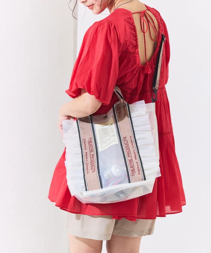 別注 提花帶荷葉邊透明托特包