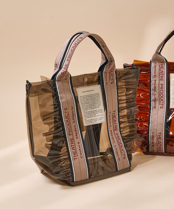 別注 提花帶荷葉邊透明托特包