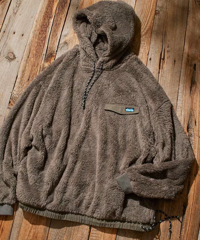 KAVU×FREAK'S STORE 別注尼龍切替刷毛連帽套頭衫 束繩設計 【限定展開】