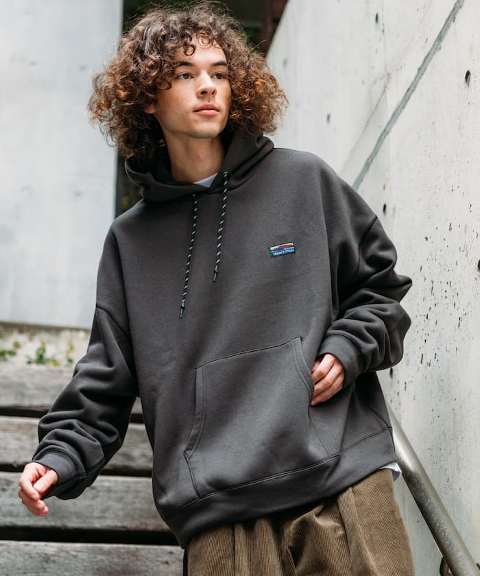 寬版一點LOGO套頭衫連帽衫/繩索下擺/裡起毛 【限定展開】