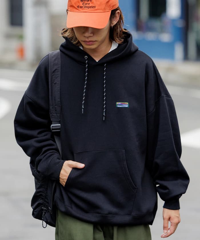 寬版一點LOGO套頭衫連帽衫/繩索下擺/裡起毛 【限定展開】