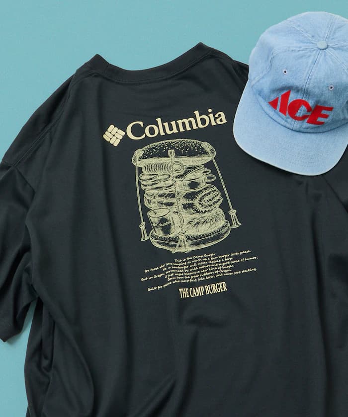 Columbia×FREAK'S STORE/哥倫比亞 別注 帝皇公園 漢堡圖案 背面印花 圓領T恤 【限定展開】