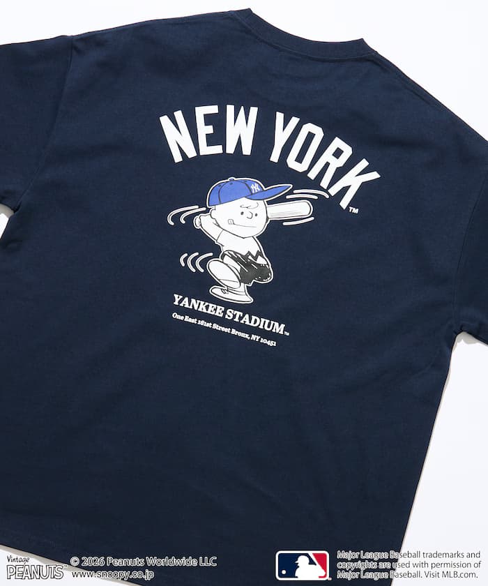 PEANUTS×MLB 別注 寬版後背印花T恤 / YANKEES 【限定展開】