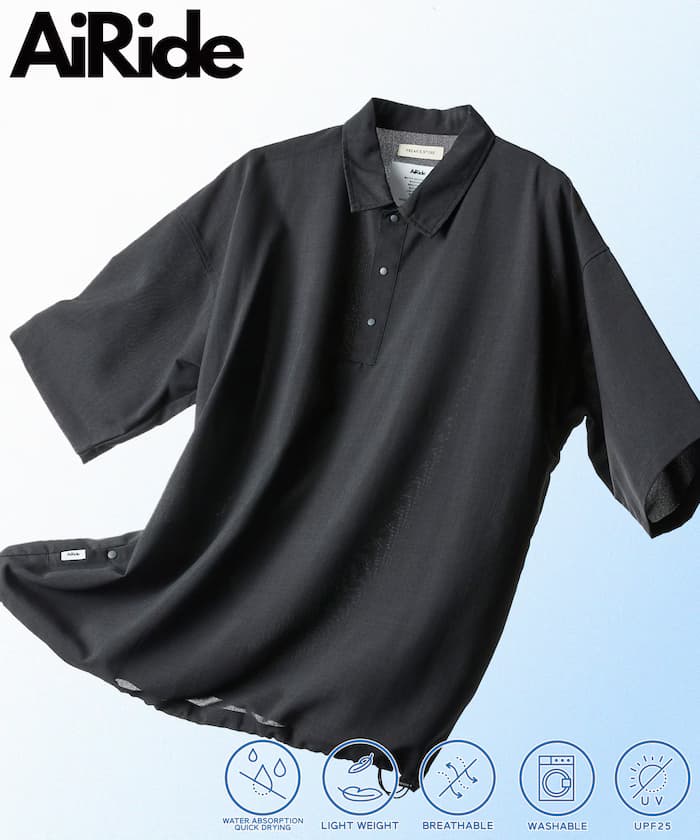 AiRide 寬鬆版Polo衫 可收納口袋 吸水速乾 UVカット 限定展開