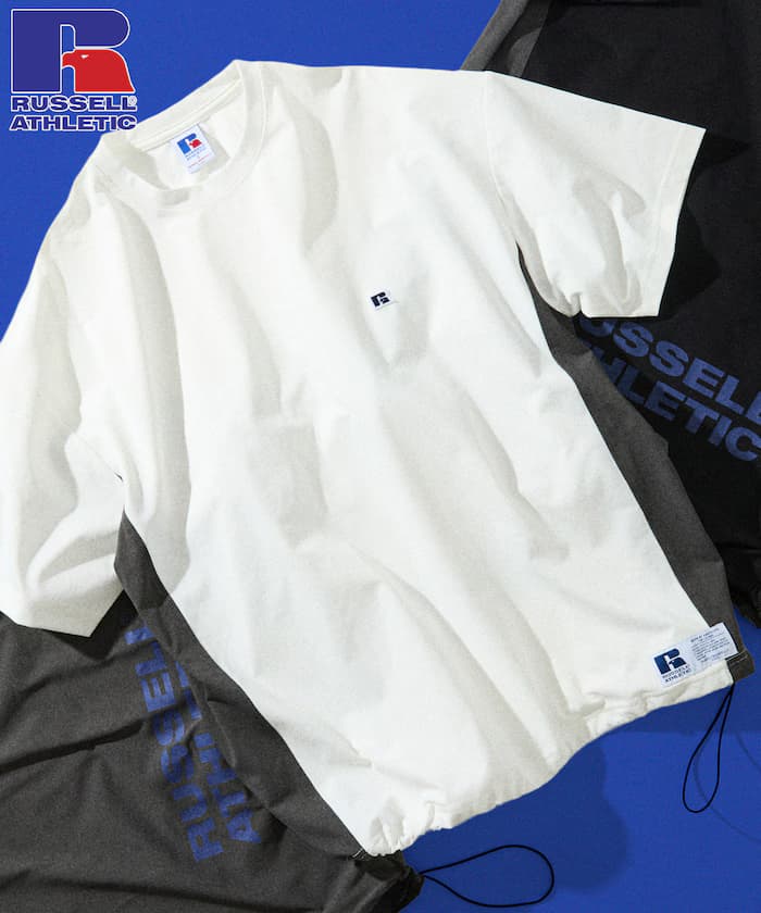 RUSSEL ATHLETIC×FREAK'S STORE 別注寬版側邊拼接抽繩T恤【限定展開】
