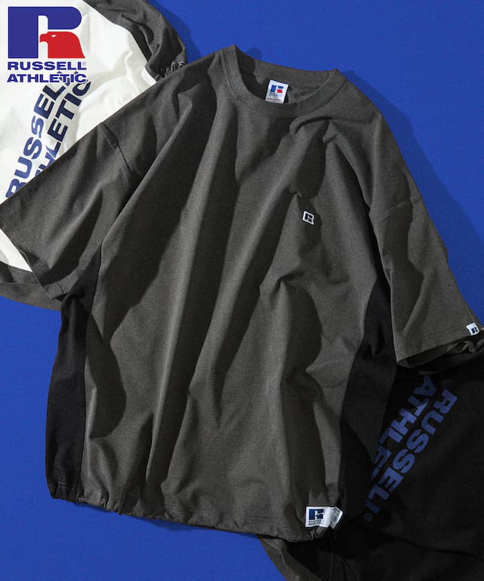 RUSSEL ATHLETIC×FREAK'S STORE 別注寬版側邊拼接抽繩T恤【限定展開】