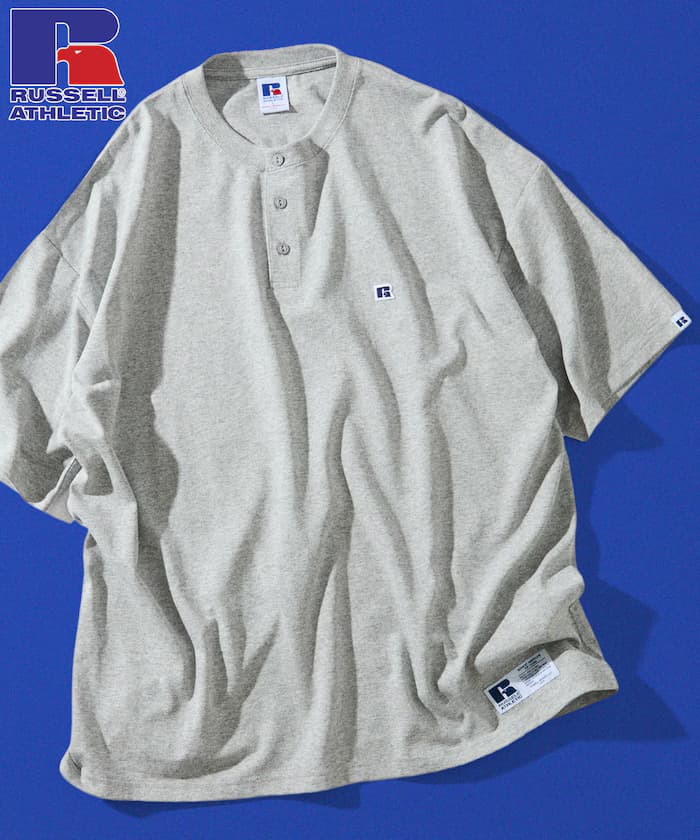 RUSSEL ATHLETIC×FREAK'S STORE 別注 寬版一點logo亨利領T恤 【限定展開】