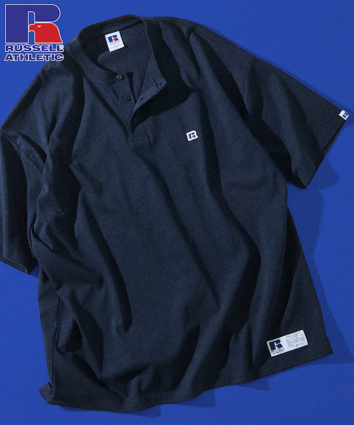 RUSSEL ATHLETIC×FREAK'S STORE 別注 寬版一點logo亨利領T恤 【限定展開】