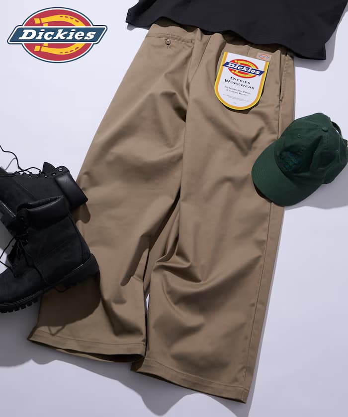 Dickies×FREAK'S STORE 別注寬版交叉打褶工作褲 【限定展開】
