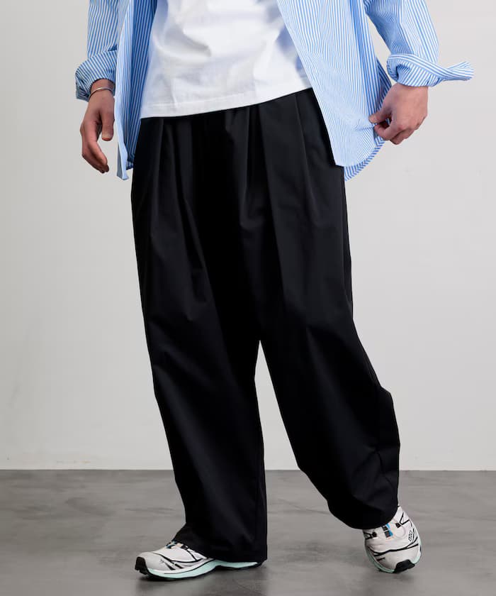 Easy Care Fabric 寬版打褶鬆緊褲子/吸水速乾/UVカット【限定展開】