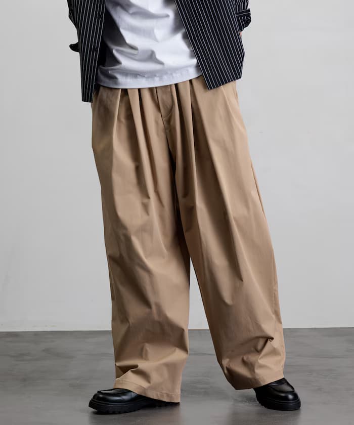 Easy Care Fabric 寬版打褶鬆緊褲子/吸水速乾/UVカット【限定展開】