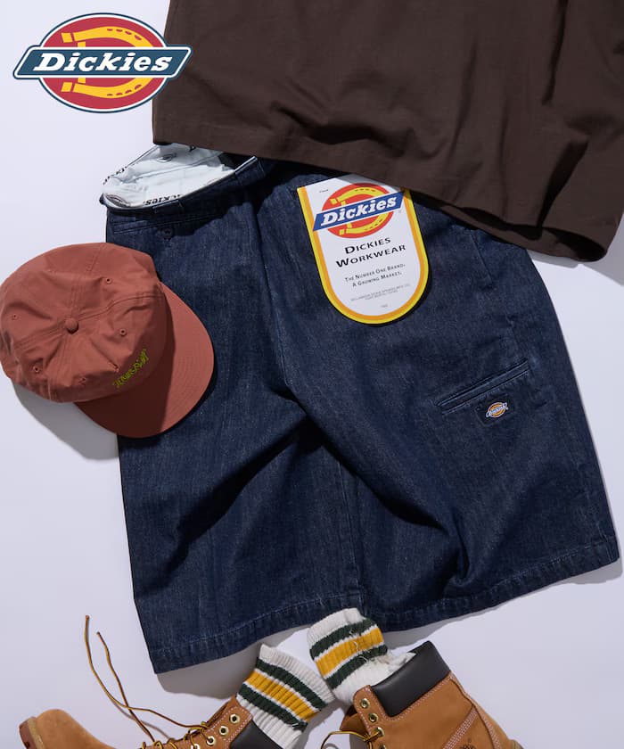 Dickies×FREAK'S STORE 別注寬版剪裁十字打褶工作短褲 【限定展開】