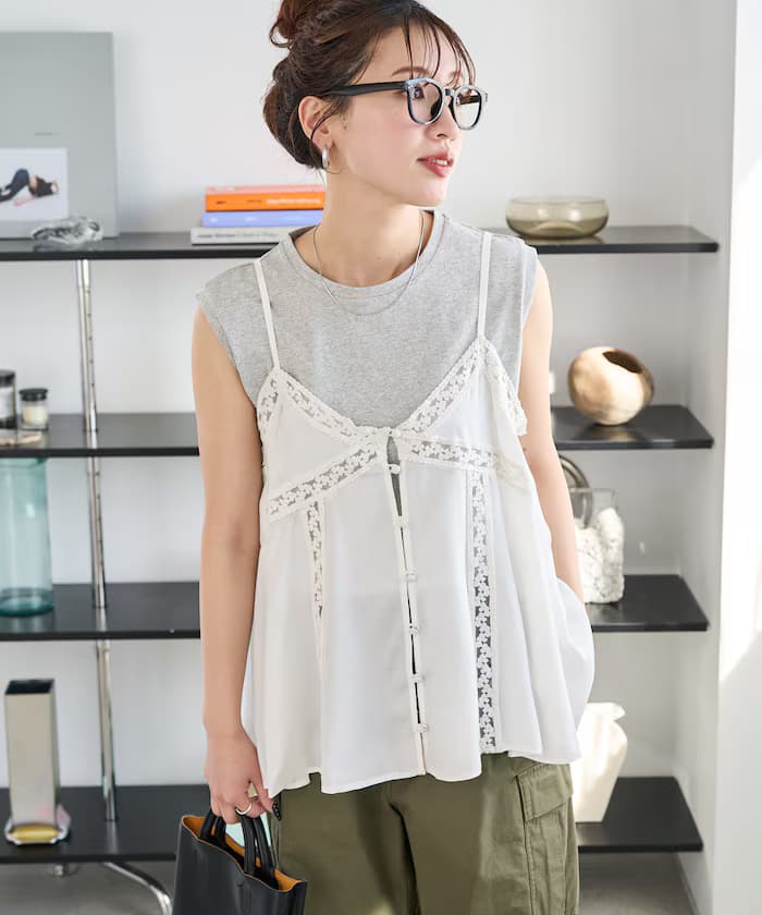 印度棉香塔紡蕾絲吊帶背心【限定展開】