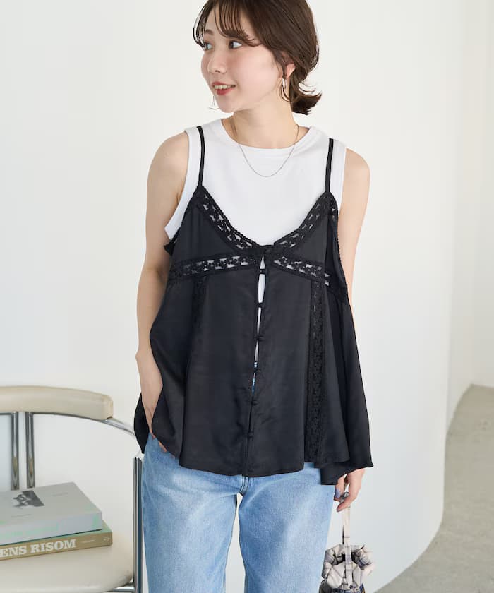 印度棉香塔紡蕾絲吊帶背心【限定展開】