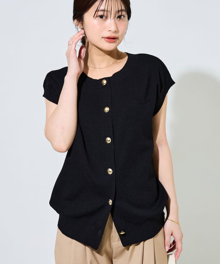 夏季針織衫金鈕扣圓領背心【限定展開】