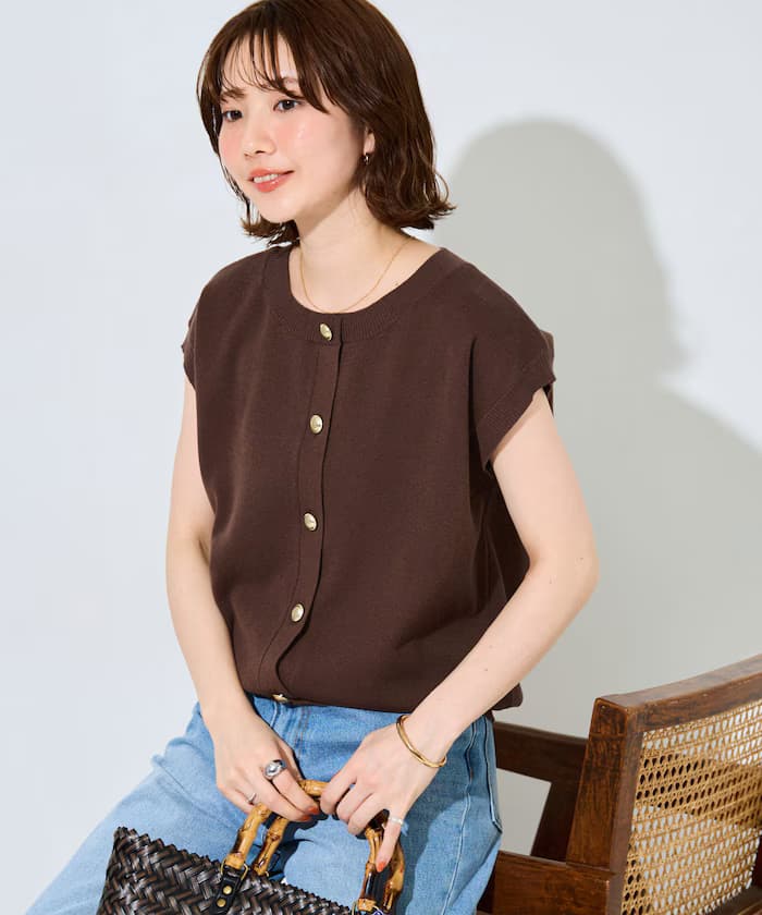 夏季針織衫金鈕扣圓領背心【限定展開】