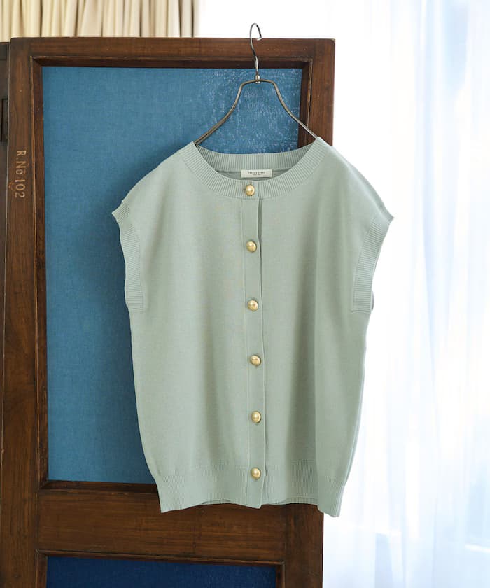 夏季針織衫金鈕扣圓領背心【限定展開】